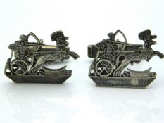 A pair of silver "Roman Chariot" silver cuff links