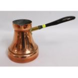 An early 20thC. copper chocolate pot, 5.5in high