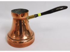 An early 20thC. copper chocolate pot, 5.5in high