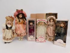 A selection of vintage collectable dolls including
