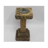 A garden stone stand with sundial, a/f, 24in tall