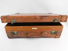 A vintage C.H. Browne leather & card suitcase, 24.