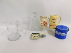 A Tams Ware biscuit barrel, glassware including th