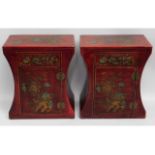 A pair of Oriental style lacquerware bedside cabin