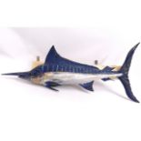 A mounted large painted shop display wooden model of a Striped Marlin, signed C. R. Evans, dated 199