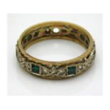 A 9ct gold emerald & diamond ring, lacking stones,