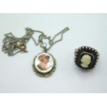 An 0.800 silver mother of pearl style cameo pendan