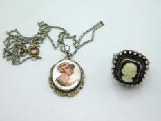 An 0.800 silver mother of pearl style cameo pendan