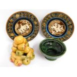 A pair of Austrian majolica plates, one a/f, 12.25