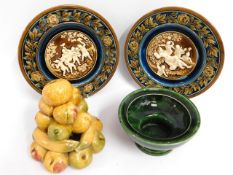 A pair of Austrian majolica plates, one a/f, 12.25