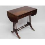 A mahogany drop leaf small sofa table with drawers, 41.5in wide extended x 15.75in deep x 26in high