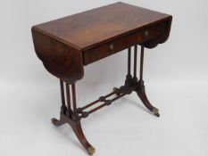 A mahogany drop leaf small sofa table with drawers, 41.5in wide extended x 15.75in deep x 26in high