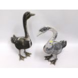 Two metal garden ornament geese, tallest 28.5in