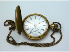 A full hunter gold plated side wind pocket watch &