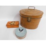 A hat tin & two decorative tins