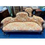 A late Victorian sofa with Sanderson fabric, 67in