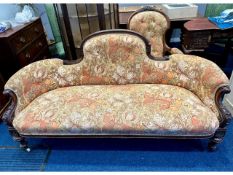 A late Victorian sofa with Sanderson fabric, 67in