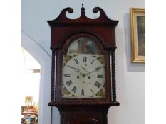 A c.1800 mahogany long case clock with painted dia