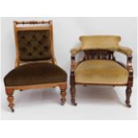 Two antique upholstered nursing chairs, tallest 35