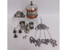 A selection of mixed pewter wares including Royal Selangor teddy bears, music box, a pewter nursery