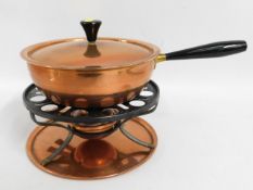 A Swiss made copper chafing pan & warmer, probably