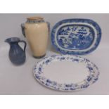 A blue & white comb back transfer ware meat dish,