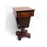 A 19thC. rosewood veneer work box, 28.75in tall