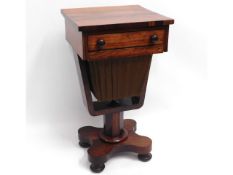 A 19thC. rosewood veneer work box, 28.75in tall