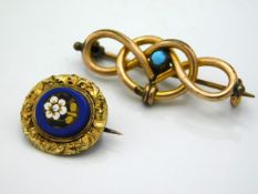 A 19thC. yellow metal mosaic brooch with closed ba