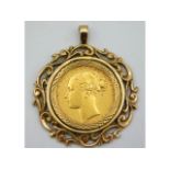 A mounted Victorian young head, 1876 full gold sov