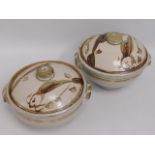 Two Wenford Bridge Pottery pots with covers with p