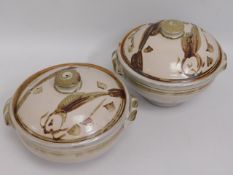Two Wenford Bridge Pottery pots with covers with p