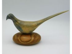A Peter Vernon carved pheasant bird figure, 11in long