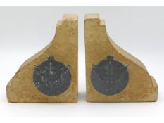 A pair of House of Commons stone book ends with br
