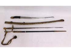 A 19thC. curved sword, blade a/f twinned with an a