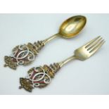 A Danish sterling silver gilt & enamel spoon & for