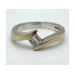 An 18ct white gold solitaire ring with 0.25ct princess cut diamond, 4.4g, size I/J