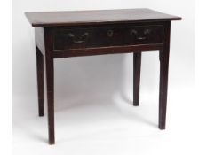 A small oak Georgian table with drawer & brass fittings, 35.5in wide x 17.75in deep x 33.25in high