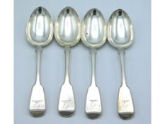 A set of four 1845 London silver dessert spoons by William Robert Smiley, 182.5g