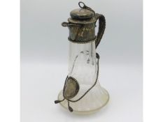 A 19thC. etched glass claret jug with sliver plate