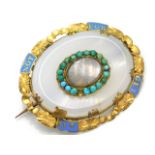 A 19thC. yellow metal memorial brooch, with enamel