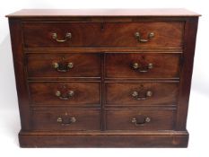 An 18thC. George III mahogany secretaire with brass handles, 42.5in wide x 13.5in deep x 33.25in hig