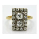 An 18ct gold antique art deco ring set with approx. 1.04ct platinum mounted diamond, size P/Q, 5.6g