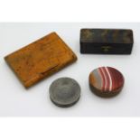 An agate snuff box twinned with a maple cigarette