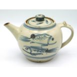A Wenford Bridge Pottery teapot with painted fish