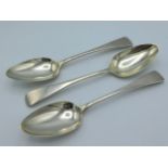 Three George III 1809 London silver serving spoons