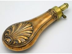 A 19thC. copper & brass powder flask, 8.125in long