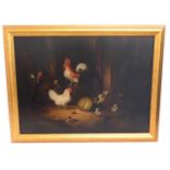 A 19thC. Dutch oil on oak panel of barn farmyard s