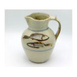 A Wenford Bridge Pottery jug with painted fish des