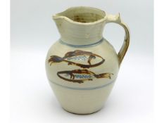 A Wenford Bridge Pottery jug with painted fish des
